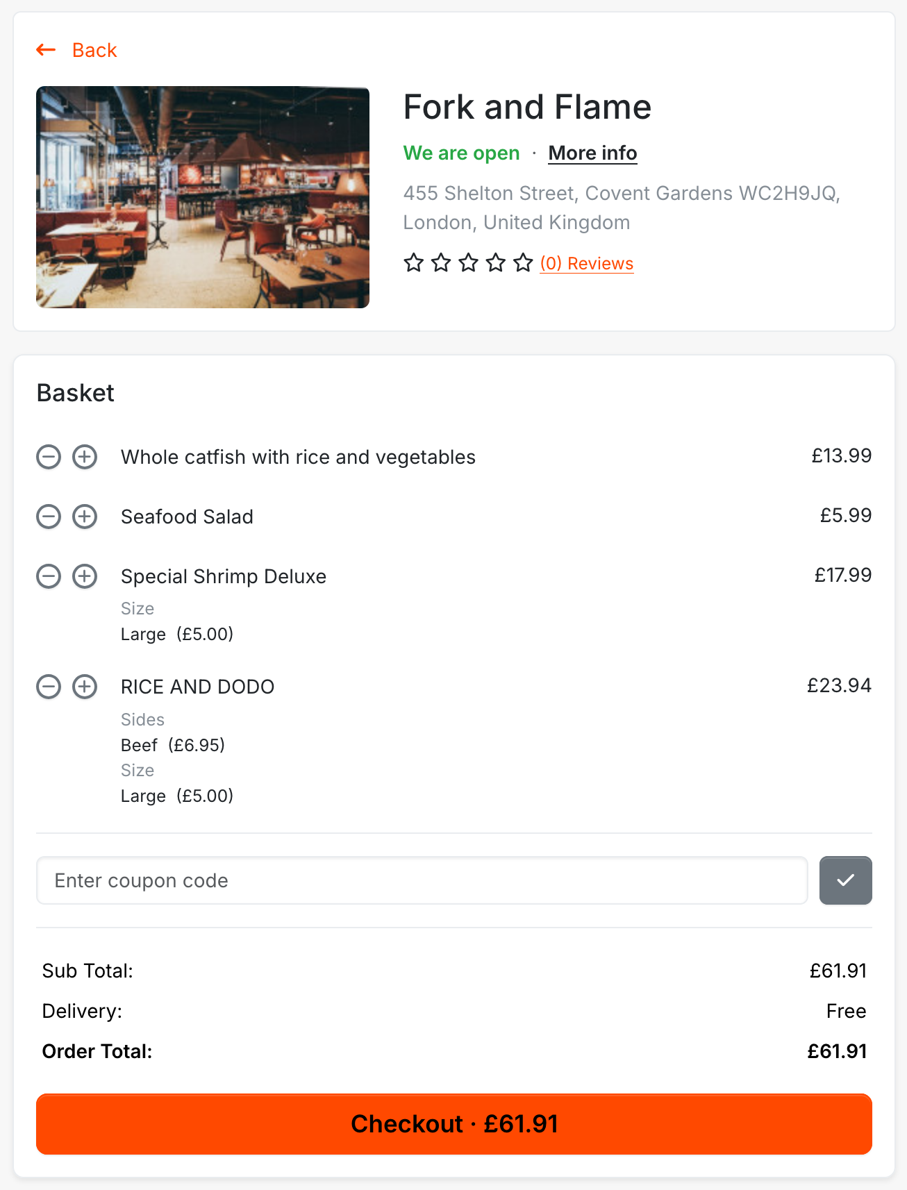 TastyIgniter admin dashboard and menu view